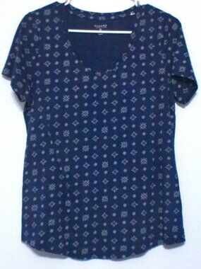 Sonoma Life + Style Women's Navy Blue Geometric Print Short Sleeve Tee Medium